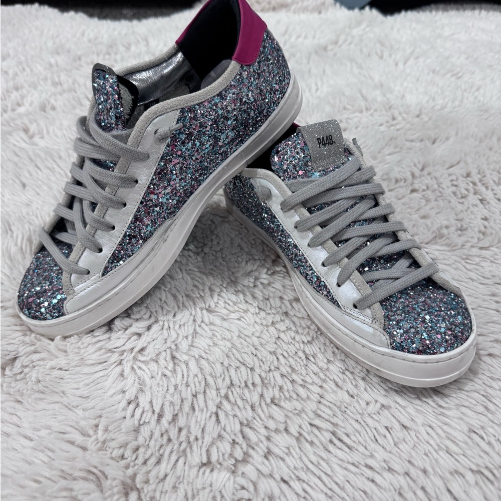 P448 Silver and Pink Sneakers Sparkly Glamour